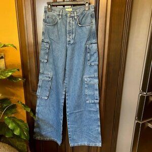 Favorite Daughter 100% Cotton High-Waisted Wide-Leg Silhouette Carly Cargo Jeans